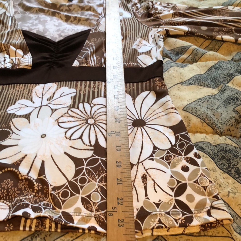 Medium brown/tan/white floral & striped long sleeve blouse - Picture 8 of 9